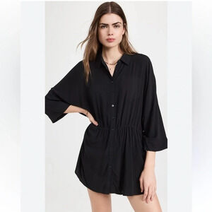 L*SPACE Women’s Pacifica Tunic Rayon Button Down Waist Cinching Black Size‎ M/L